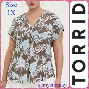 New w Tags TORRID Dark Taupe Floral Challis Button Top Plus Size 1X Blouse
